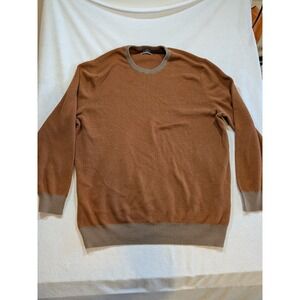Mens Brown Herringbone Knit Crew Neck Long Sleeve Sweater Size Large